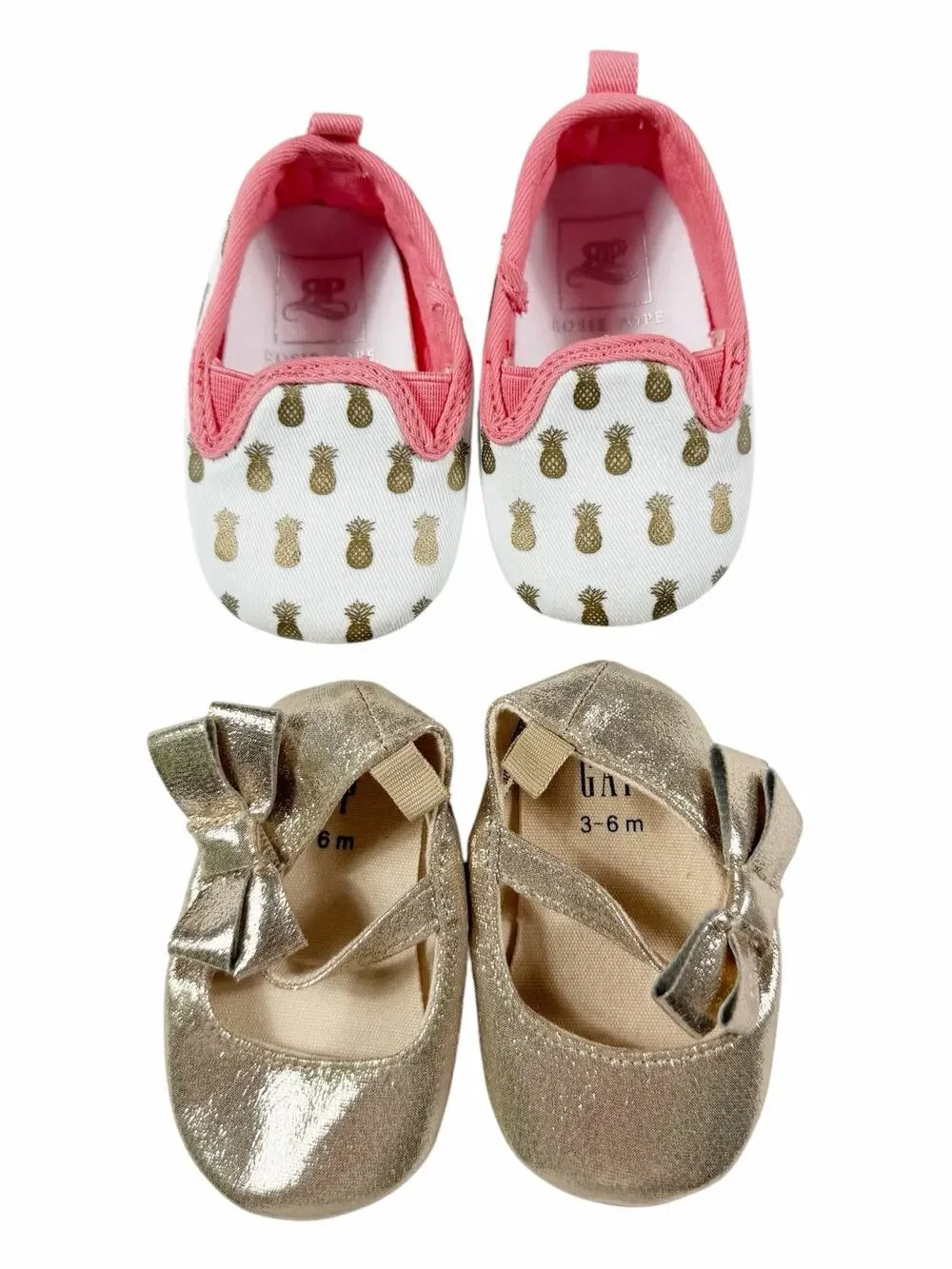 Rosie Pope & Baby Gap Baby Crib Shoes Bundle Pineapple Gold Bow 3-6 months